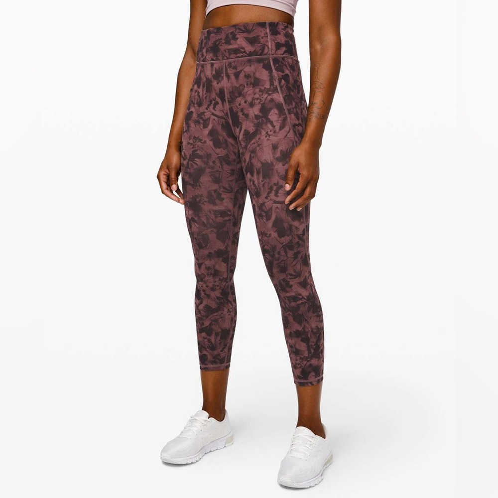 Lululemon Time To Sweat Crop 23" Mini Dusk Floral Antique Bark Black Size 8